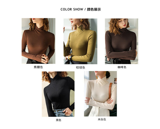 Suéter Cuello Alto Ajustado de Manga Larga para Mujer - Image 44