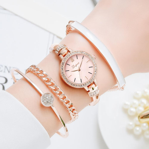 Reloj de Acero Inoxidable para Mujer - Juego de Cuatro Piezas de Tendencia Actual