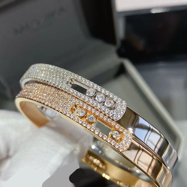 Pulsera Deslizante de Lujo Ligero con Tres Diamantes Engarzados