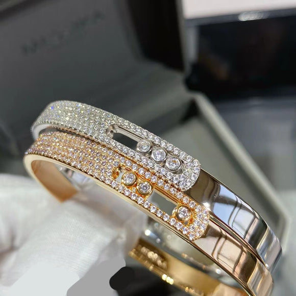 Pulsera Deslizante de Lujo Ligero con Tres Diamantes Engarzados