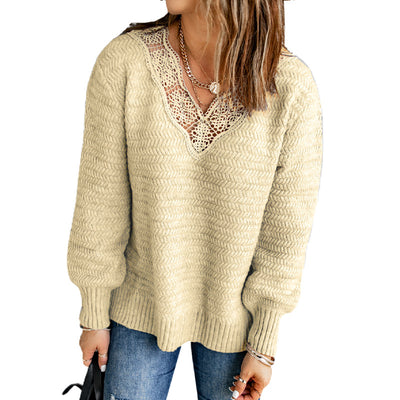 Suéter Mujer Otoño Invierno Combinado con Encaje - Diseño Bicolor - Image 6