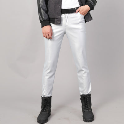 Pantalones Slim Fit de Cuero Coreano para Hombre - Image 9
