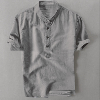 Camisa Holgada de Algodón y Lino para Hombre - Manga Corta Verano - Image 4