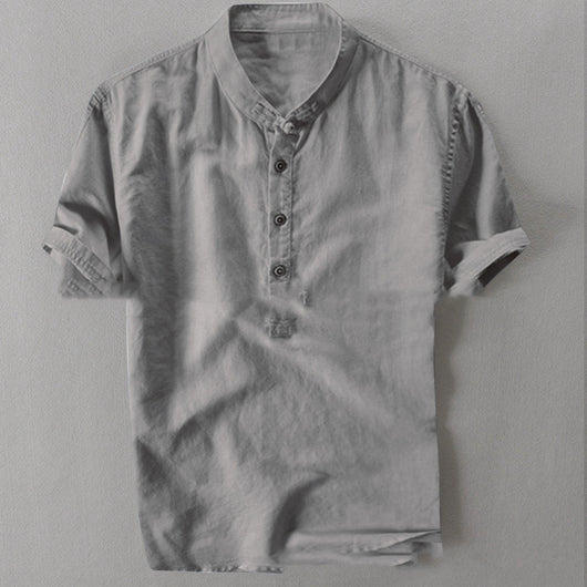 Camisa Holgada de Algodón y Lino para Hombre - Manga Corta Verano - Image 4