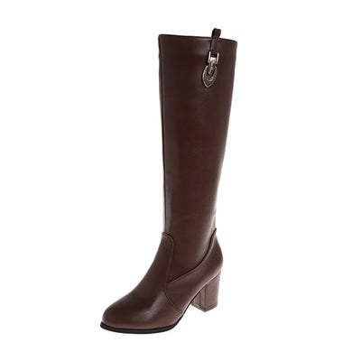 Botas Altas Negras de Tacón Grueso Punta Fina - Estilo Knight Versátil - Image 3