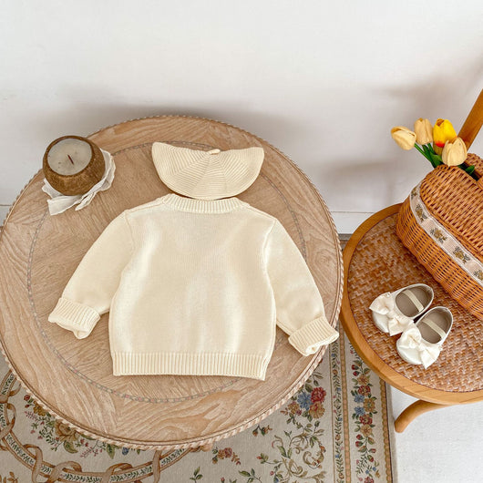 Abrigo Tejido para Niña con Cuello en V y Volantes - Primavera - Image 9