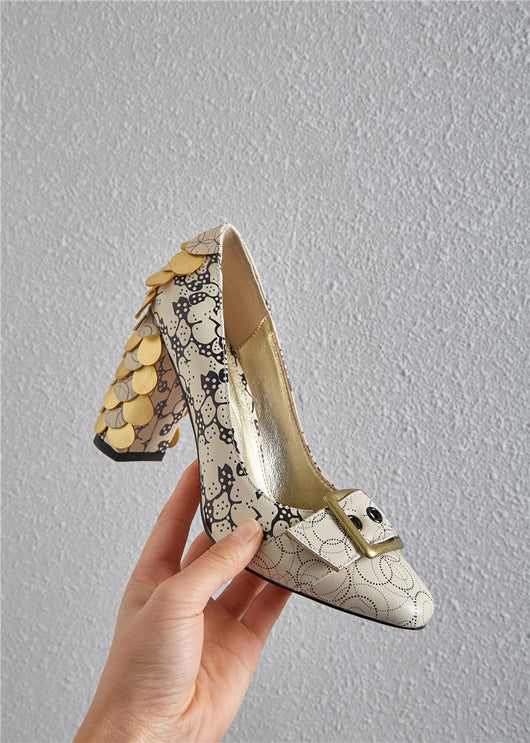 Zapatos de Tacón Grueso Estampado en Cuero Tallas Grandes - Image 14