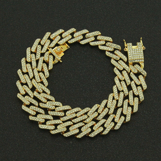 Collar Cadena Cubana Cuadrada con Diamantes Geométricos para Hombre - Image 17
