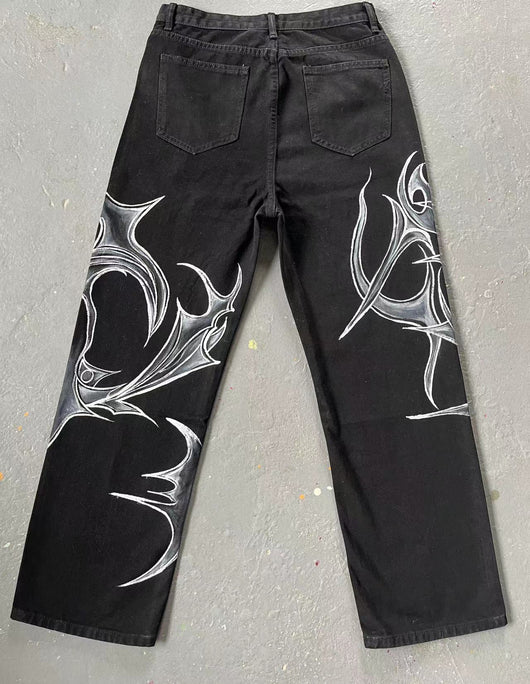 Jeans Negros Estilo Graffiti Urbano Antidesvanecimiento para Hombre y Mujer - Image 6