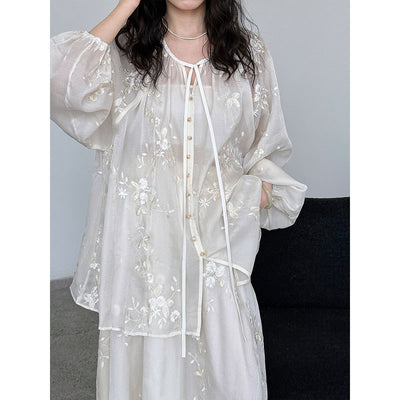 Vestido Camisero Bordado Estilo Chino Midi - Image 5