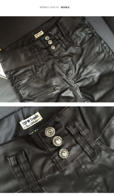 Pantalones Skinny de Cuero Talle Alto con 3 Botones - Image 15