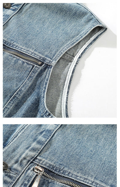 Chaleco Denim Lavado para Hombre con Cuello de Pie - Image 10