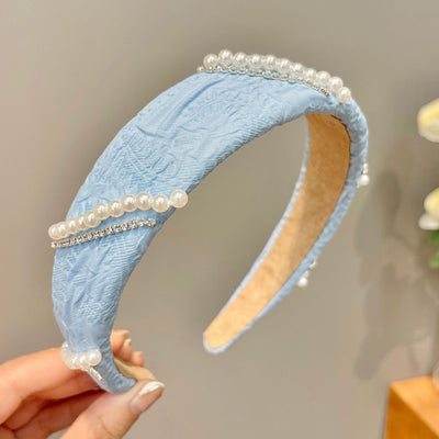 Bandas para Cabello y Cara con Perlas Mesh Floral Azul