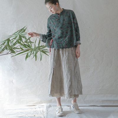 Falda Lino Teñido Vintage Slim con Borde Deshilachado - Diseño Retro Versátil - Image 17