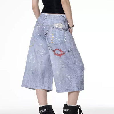 Shorts Denim Retro con Cadena Estampada para Mujer - Image 5