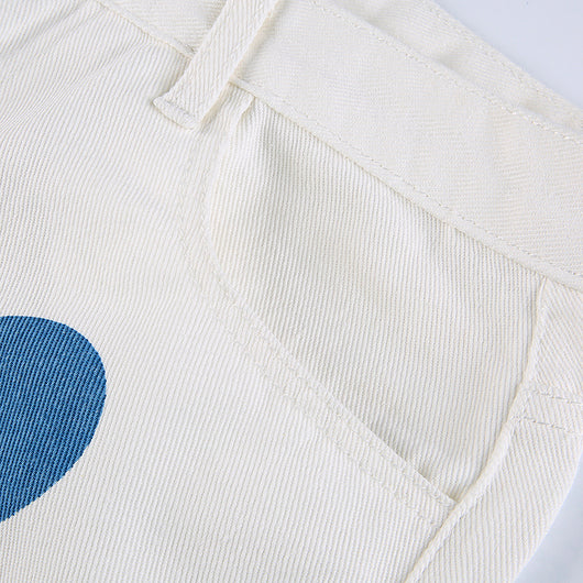Pantalón Denim Talle Alto Recto con Estampado de Corazones - Image 29