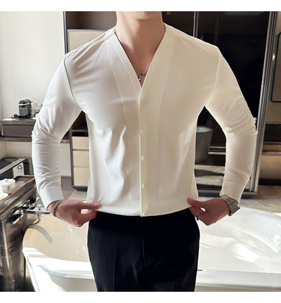 Camisa de Cuello V Manga Larga con Textura Waffle para Hombre - Image 10