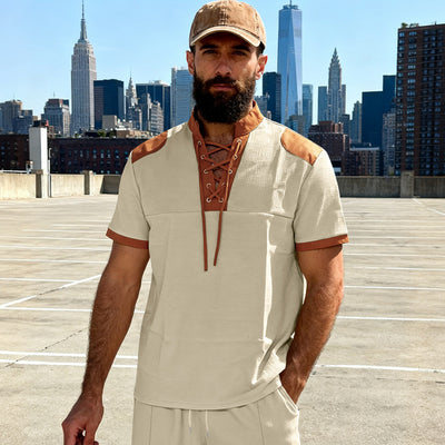 Camiseta Casual Hombre Estilo Medieval con Cuello Cordón - Image 26