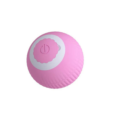 Pink gravity rolling cat teasing ball with a power button, designed to entertain and engage cats. - Image 4