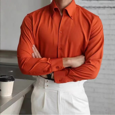 Camisa Business Casual Manga Larga Slim Fit Cuello Italiano Hombre - Image 20