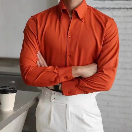 Camisa Business Casual Manga Larga Slim Fit Cuello Italiano Hombre - Image 20