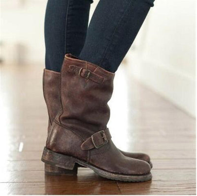 Botas Cuadradas Versátiles para Mujer - Tacón Bajo Caña Media - Image 2