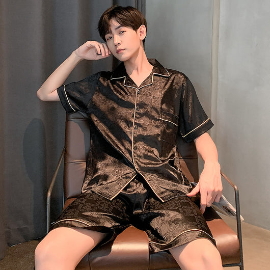 Pijama Hombre Verano Seda Hielo Talla Grande Manga Corta Jacquard Suave - Image 12