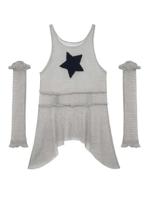 Vestido Tank Top Mesh Spicy Girl con Detalle de Estrella