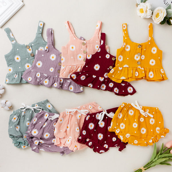 Conjunto de Dos Piezas para Niña con Tirantes y Shorts Estampado