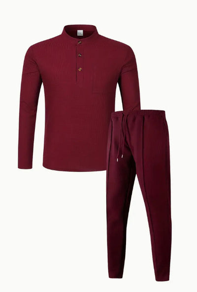 Conjunto Casual de Pantalón y Camiseta Henley Texturizada de Manga Larga para Hombre - Image 14