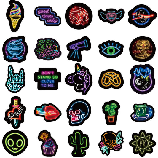 Pack 50 Stickers Neón Graffiti Impermeables para Decoración