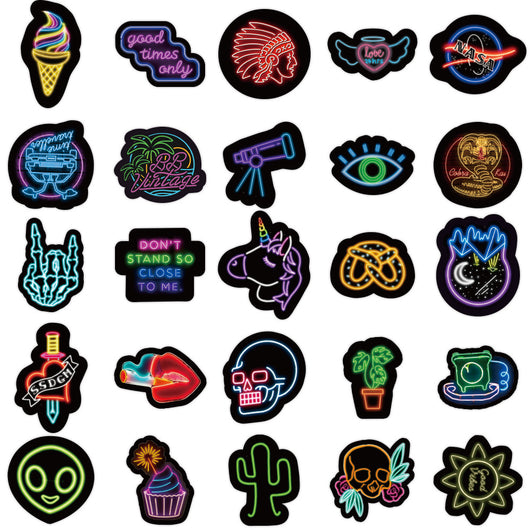 Pack 50 Stickers Neón Graffiti Impermeables para Decoración