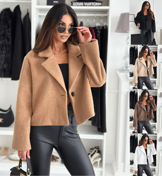 Abrigo de Lana con Cuello de Traje para Mujer - Colores Sólidos Otoño Invierno - Image 8