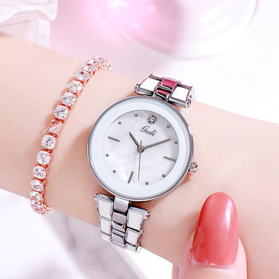 Reloj de Pulsera Elegante Acero Inoxidable Estilo Coreano para Mujer Cuarzo Blanco - Image 11