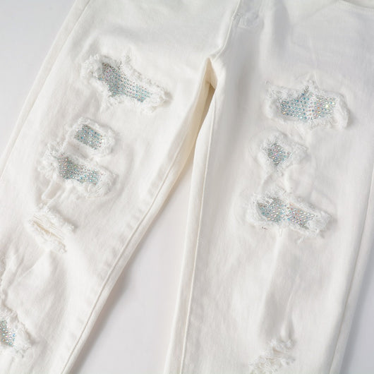 Pantalones Slim Fit Blancos con Detalles de Perforaciones para Hombre - Image 9
