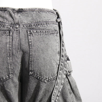 Pantalón Cargo Denim con Diseño de Cinta Decorativa y Bolsillos Múltiples - Image 12