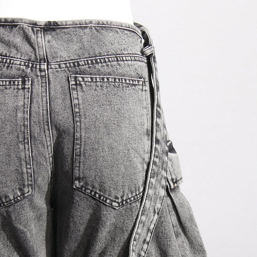 Pantalón Cargo Denim con Diseño de Cinta Decorativa y Bolsillos Múltiples - Image 12