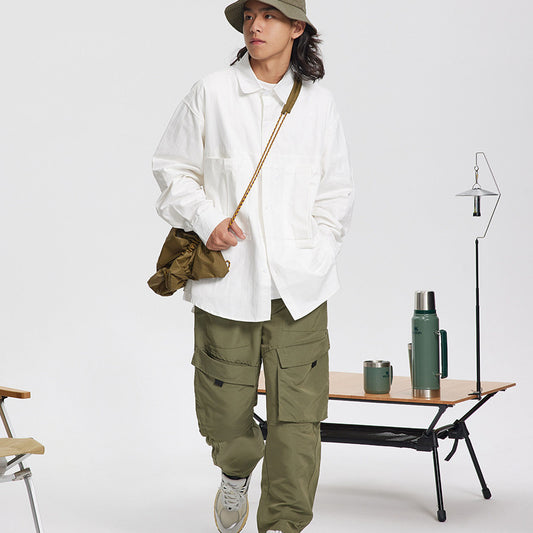 Chaqueta Camisa Lavada de Manga Larga Minimalista para Hombre y Mujer
