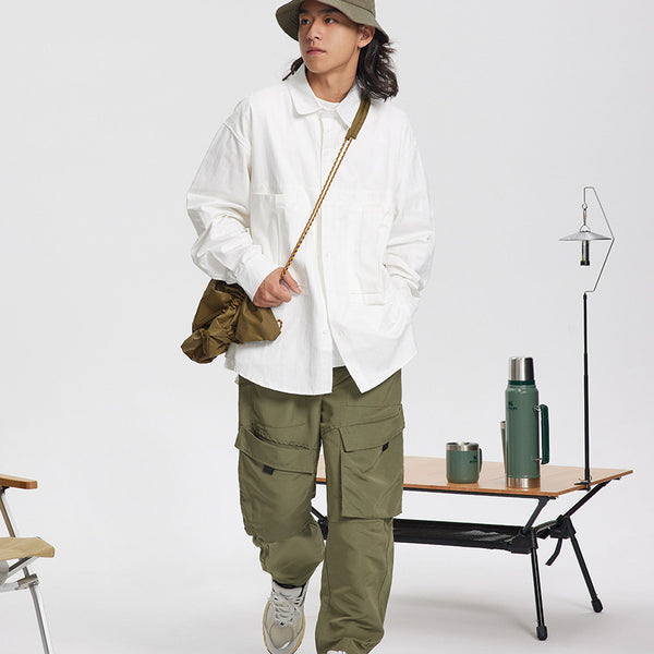 Chaqueta Camisa Lavada de Manga Larga Minimalista para Hombre y Mujer