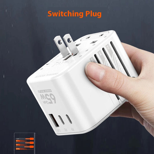 Cargador Rápido GaN 65W con Adaptador de Viaje Internacional