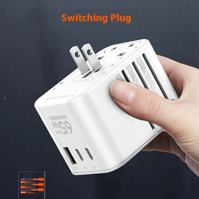 Cargador Rápido GaN 65W con Adaptador de Viaje Internacional