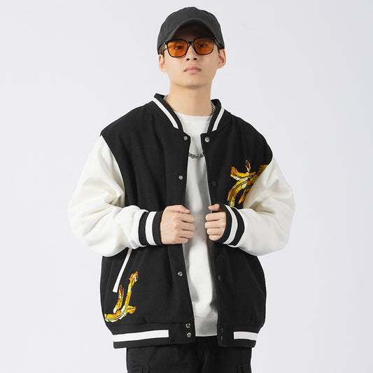 Chaqueta Vintage de Gamuza con Bordado Nacional Holgada para Hombre