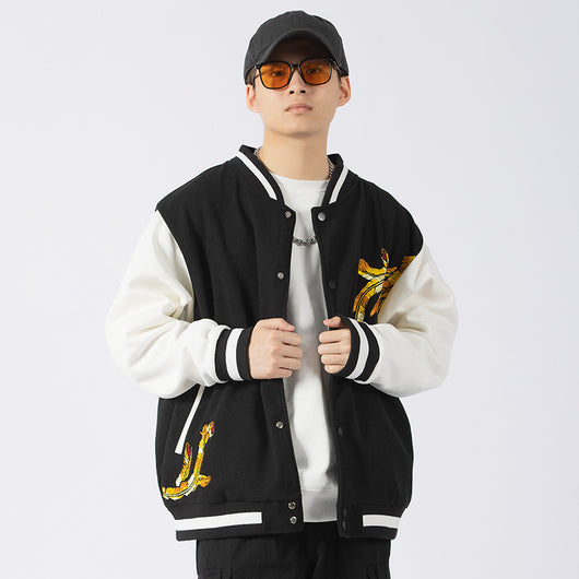 Chaqueta Vintage de Gamuza con Bordado Nacional Holgada para Hombre