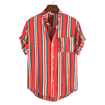 Camisa Casual Hombre Talla Grande Cuello Parado Rayas Manga Corta - Image 15