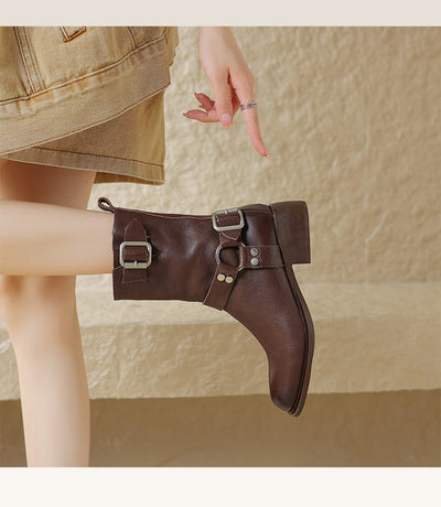 Botas Cortas de Tacón Grueso Retro Versátiles - Image 12