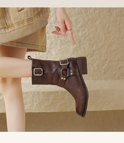 Botas Cortas de Tacón Grueso Retro Versátiles - Image 12