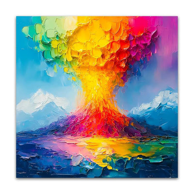 Cuadro Óleo Artesanal Erupción Volcánica - Lienzo Grueso Naranja y Azul - Image 4