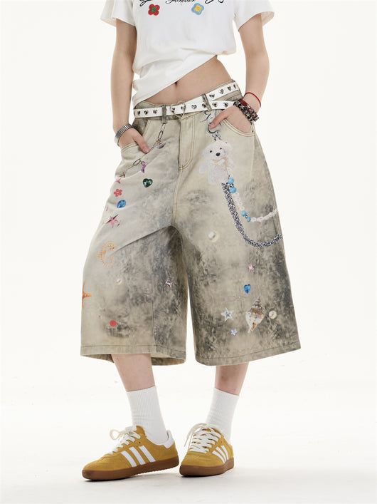 Jeans Anchos Sueltos Estampados Cropped para Mujer - Image 13