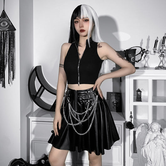 Falda de Cuero PU Plisada con Cadenas Punk - Image 14