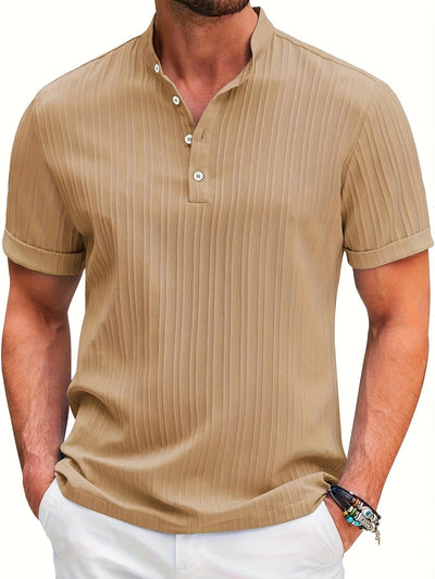 Polo Casual de Verano para Hombre - Cuello Mao, Manga Corta, Diseño a Rayas - Image 13